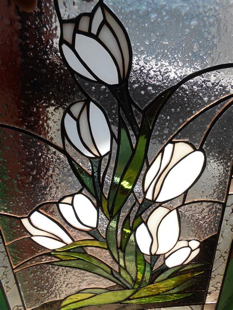 White Tulips Flower Stained Glass Panel Suncatcher Etsy