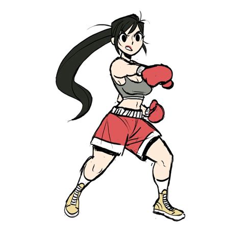 Female Boxer With Long Black Hair And Boxing Gloves