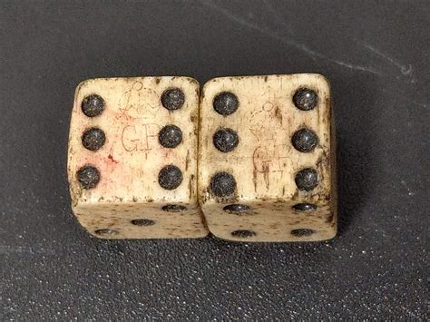 Antique Pair Of Tiny Bone Dice 18th Century With Crown Gr Tax Mark By
