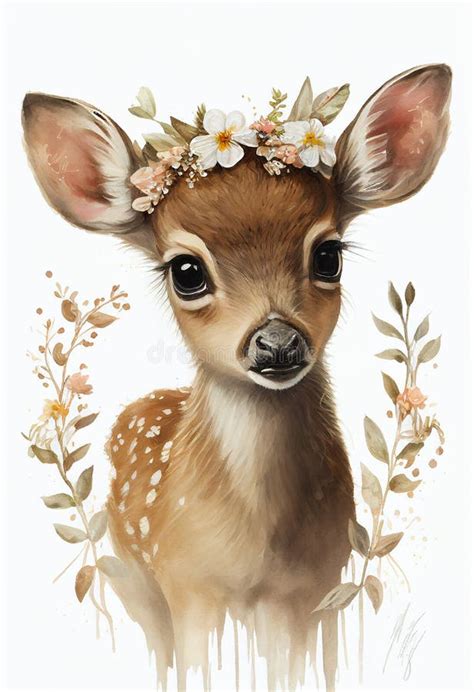 Portrait Baby Deer Flowers Stock Illustrations 130 Portrait Baby Deer