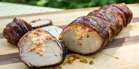 Place on a baking sheet and roast until the bacon just begins to. Smoked Pork Tenderloin Stuffed with Roasted Red Peppers ...