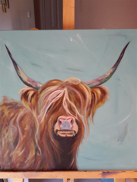 Highland Cow In Acrylics Highland Cow Painting Highland Cow Art Cow