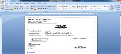 Gratis Kwitansi Format Digital Ms Word Polystar Multimedia