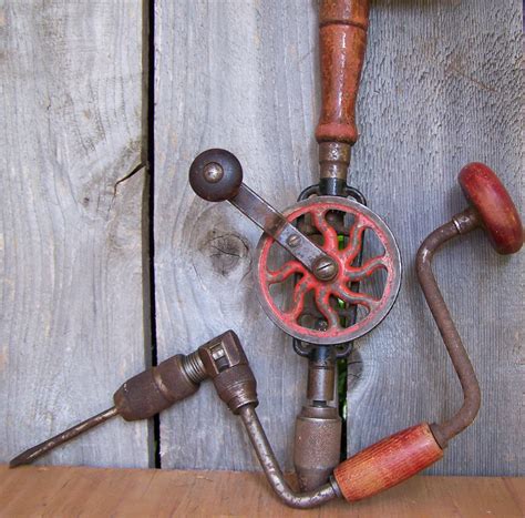 Pair Of Rustic Vintage Hand Crank Drills