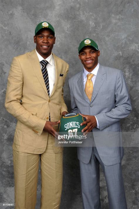 Russell Westbrook And Kevin Durant Of The Seattle Supersonics Pose