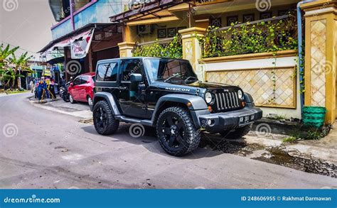 Black Jeep Rubicon Two Doors Parked On The Side Of The Road Editorial