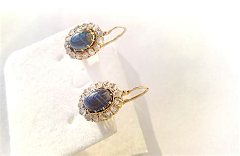 Antique Blue Sapphire Diamond Earrings Etsy