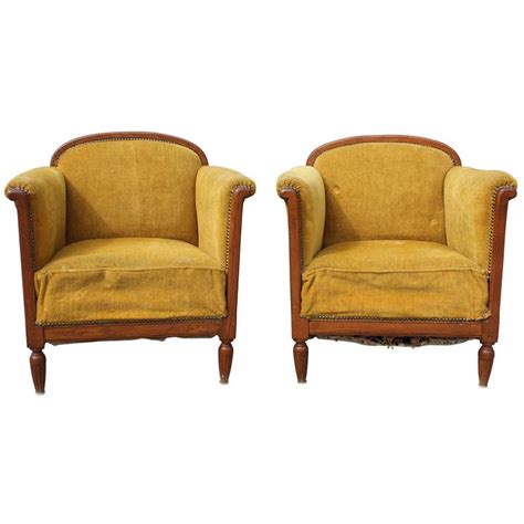 Pair French Art Deco Carved Mahogany Club Chairs Circa 1940s At 1stdibs