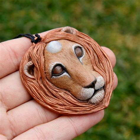 Lion Polymer Clay Pendant Lion Clay Spirit Animal Lion Etsy