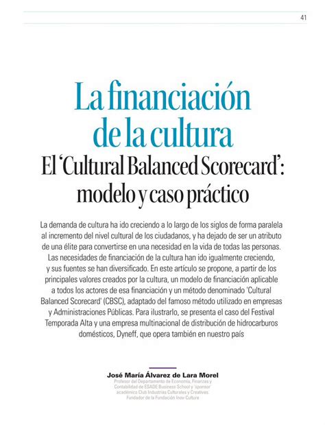 PDF El Cultural Balanced Scorecard modelo y caso práctico El Balanced Scorecard BSC que