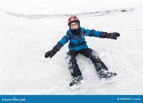 Little Boy Enjoying Ice Skating In Winter Season Stock Photo Image Of