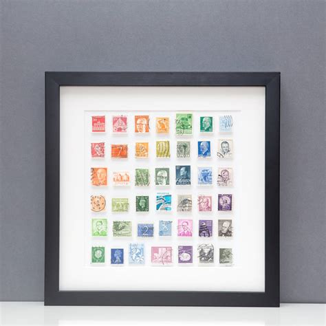 Framed Vintage Postage Stamps In Rainbow Wall Art By Made By Nora