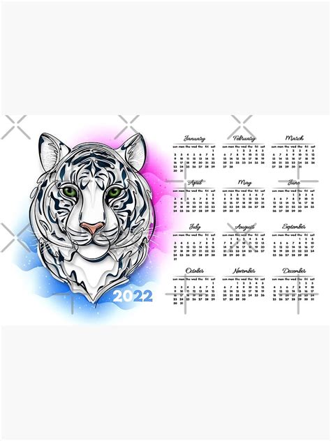 2022 Calendar With Continuous Line White Tiger Portrait Poster By