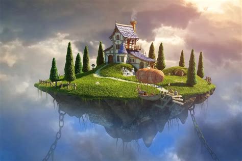 Fantasy Art Floating Island In The Sky Pat062 Canvas Fabric Poster