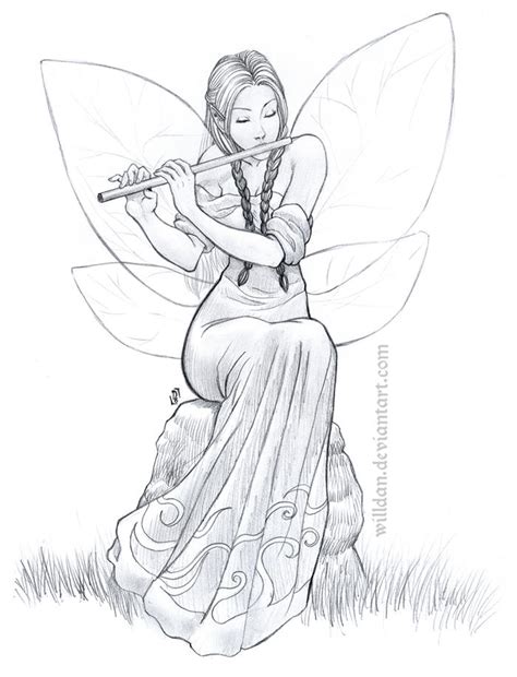 Flutist Fairy By Danramosart On Deviantart In 2021 Fairy Drawings