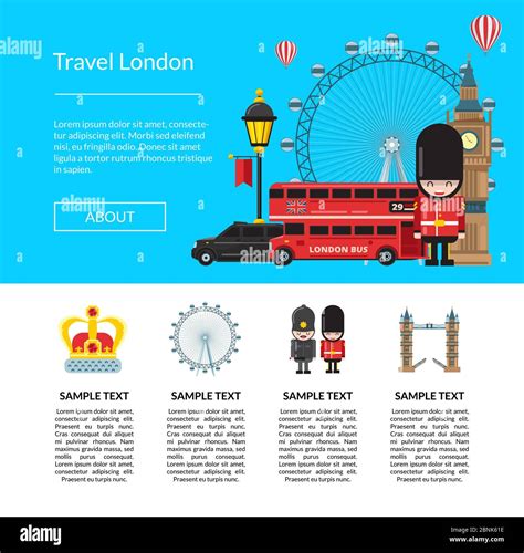 English London Brochure Vector Cartoon London Sights Template