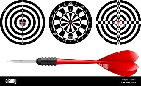 Classic Dart Board Target Set And Darts Red Arrow Isolated On White