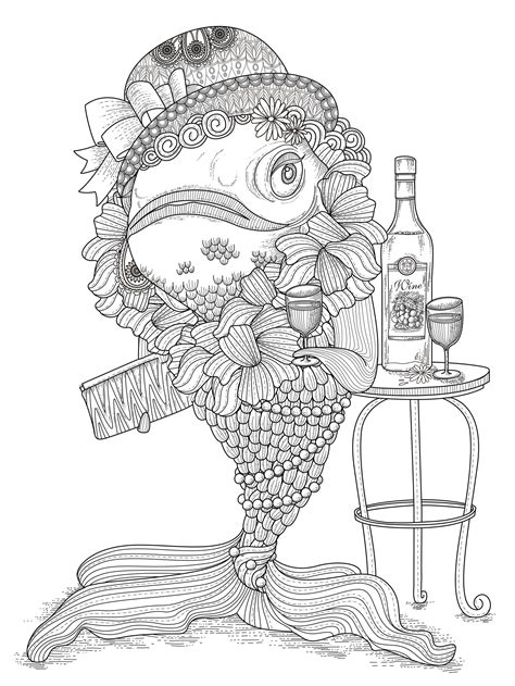Download Water worlds - Coloring pages for adults : coloring-page-adults-fish-humour-1