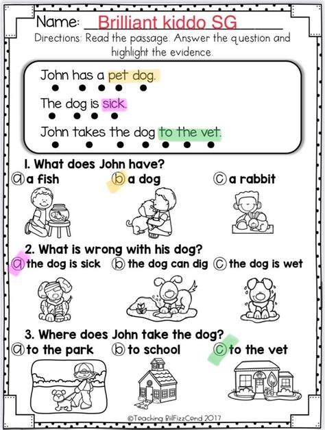 English Reading Comprehension For Early Readers Worksheet For Children