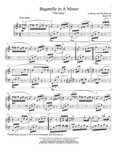 Free sheet music, scores & concert listings. Bagatelle In A Minor "Fur Elise", WoO 59 | Sheet Music Direct