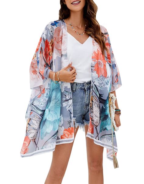 swimsuit cover up for women floral chiffon kimono cardigans bathing suit cover up casual loose