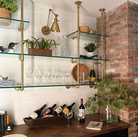 French Bistro Glass And Brass Bar Shelves Custom Etsy Bistro