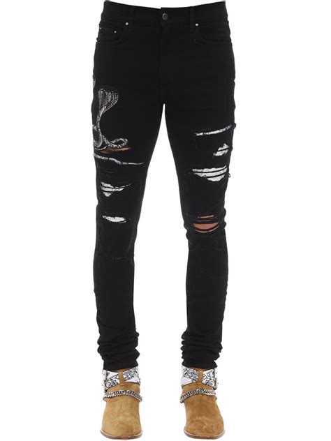 Amiri 15cm Denim Jeans Wsnake Print Patches In Black For Men Lyst