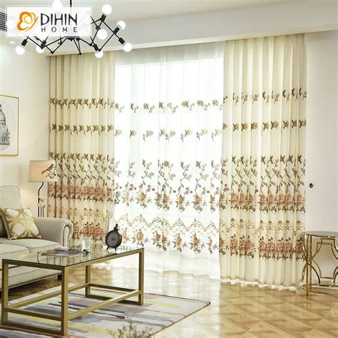 Dihin Home Luxury European Embroidered Window Curtains Blackout Curtain