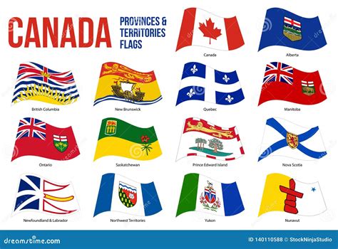 Canada All Provinces And Territories Flag Waving Vector On White