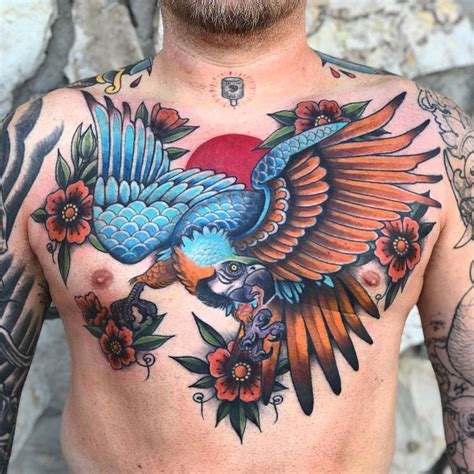 Macaw Chest Piece https://tattoo-ideas.com/macaw-chest/ | Cool chest tattoos, Chest tattoo 
