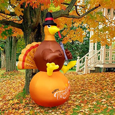 8ft Inflatable Turkey Thanksgiving Inflatable Decorations Blow Up Turkey Built In Led Lights Tie