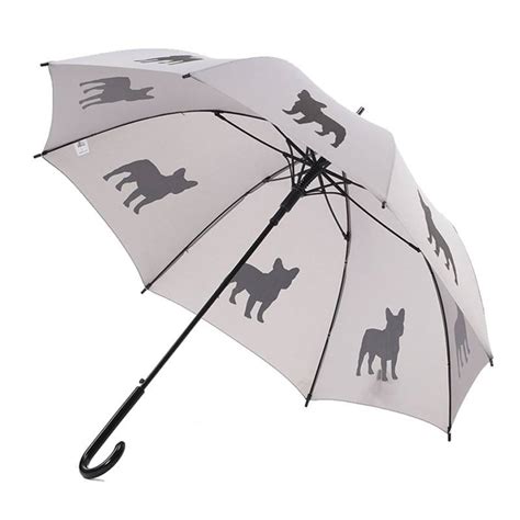 French Bulldog Umbrella Black On Silver W Sleeve And Shoulder Strap
