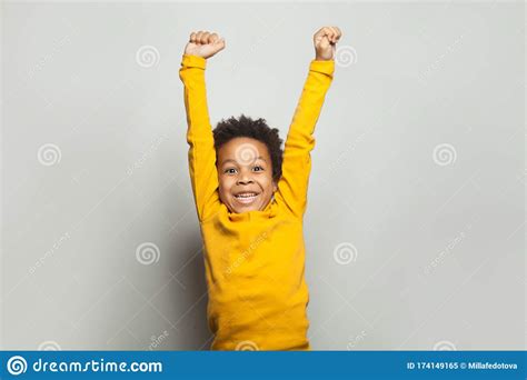 Little Black Child Win Win Kid Boy Having Fun On White Background