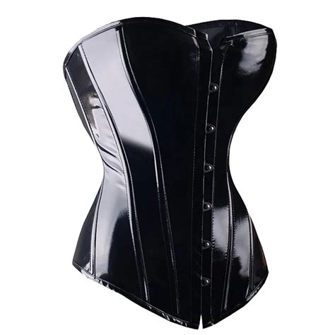 Hot Sale Corset Overbust Sexy Vinyl Corset Bustier Plus Size Corsets And Bustiers Tops Black