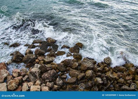 Seascape Seafoam Of Storm On Wild Rocky Seashore Stock Image Image