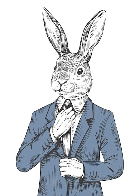 Kaninchen Im Anzug Gravierter Menschlicher Hase Gekleideter Osterhase