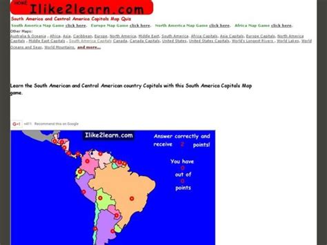 South America And Central America Capitals Map Quiz Interactive For 7th