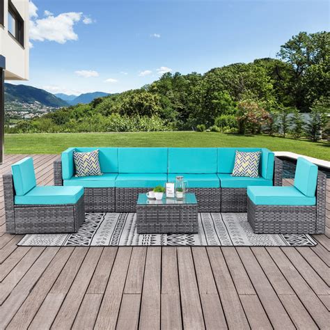 Walsunny 7 Piece Outdoor Patio Sectional Sofa Setfurniture All Weather