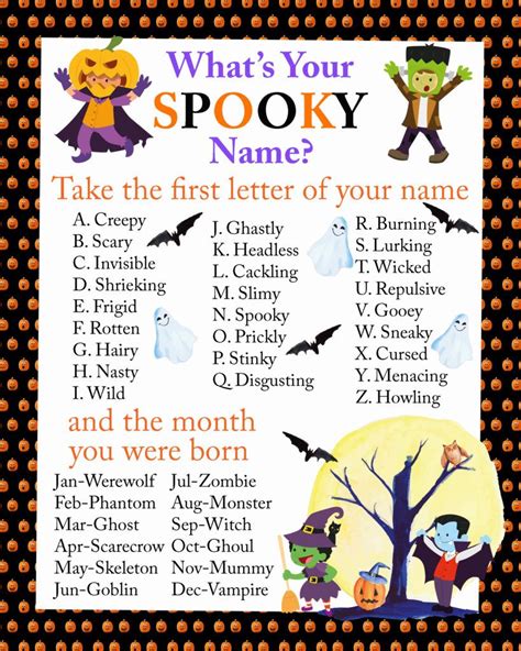 Halloween Name Game ~ The Frugal Sisters Halloween Names Spooky