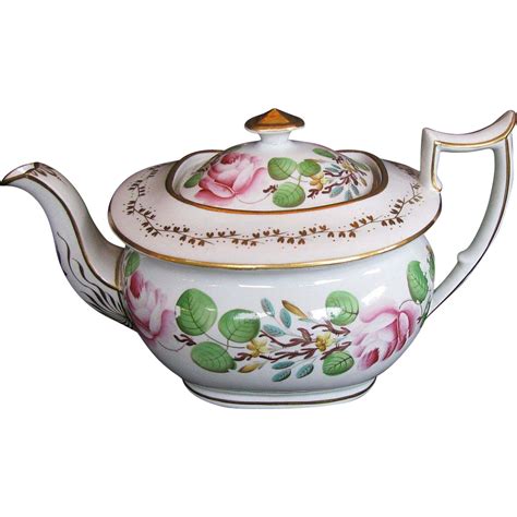 New Hall Teapot London Shape Bone China Handpainted Flowers Antique
