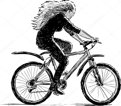 Vector Drawing Of A Girl On A Bike Premium Vector In Adobe Illustrator Ai Ai Format