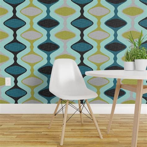 Mid Century Modern Wallpaper 60s Ogee Stripe By Etsy Mid Century