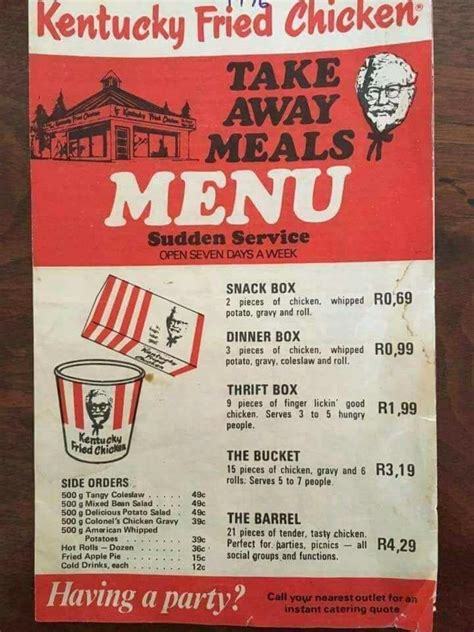 KFC menu oh I wish those were the prices now Ретро