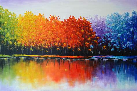 Rainbow Trees Painting By Zarema Mamedova Bright Abstract Art