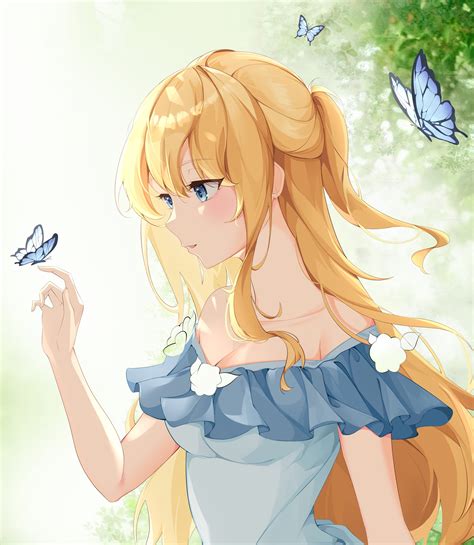 Anime Anime Girls Original Characters Artwork Digital Art Fan Art Blonde Butterfly Blue Eyes