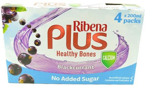 Ribena Plus Blackcurrant No Added Sugar 4 X 200ml Approved Food