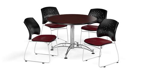 Ofm Mahogany 36 Inch Round Break Room Table With 4 Star Chairs 36