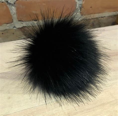 Black Faux Pom Fur Ball 35 Inch Faux Black Fox Removable Etsy