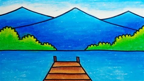 How To Draw Lake And Mountain Scenery Easy Step By Step Drawing Nature