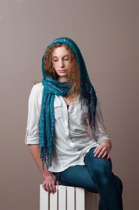 Teen Girl In Casual Clothing Wearing A Headscarf Stock